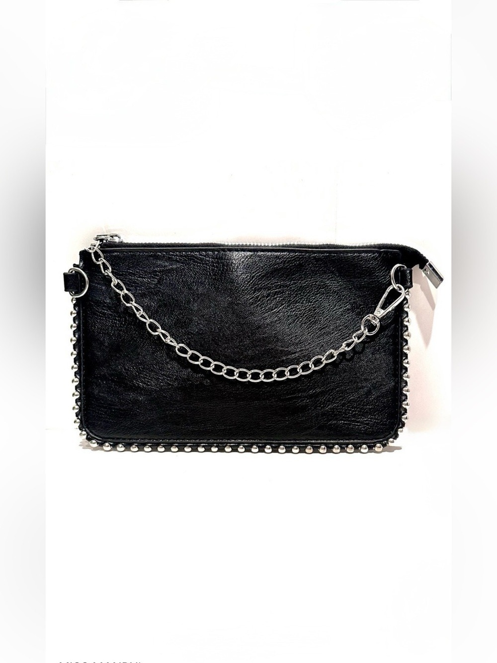 Silver Studded Black Vegan Leather Clutch Crossbody​ w removable strap | NWT